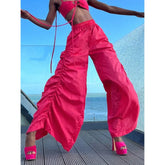 Pink Capris Lace-Up Ribbon Pants